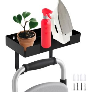 MEVRONISSHOP-Support mural pour planche &agrave; repasser en m&eacute;tal pour pied en T, &eacute;tag&egrave;res robustes pour buanderie avec crochets, &eacute;tag&egrave;re de buanderie pour rangement et d&eacute;coration (noir) - Neuf