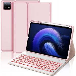 Coque Clavier Pour Xiaomi Pad 6/6 Pro 11 Pouces 2023, Azerty Clavier Bluetooth Sans Fils Rétro-Éclairé Amovible Magnétique Pour Xiaomi Pad 6/6 Pro, Rose - Neuf