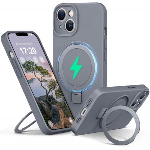 Maa-Liquid Silicone Coque Pour Iphone 13 With Magnetic Ring Stand, Upgraded Camera Protection Mil-Grade Drop Shockproof Soft Anti-Scratch Microfiber Lining Silicone Coque(Gris) - Neuf