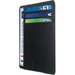 TRAHOO-Porte Carte identit&eacute; fran&ccedil;aise, Cuir Veritable - Blocage RFID, Portefeuille Carte bancaire Anti piratage, Anti fraude | &Eacute;l&eacute;gant et Minimaliste (Noir) (S) - Neuf