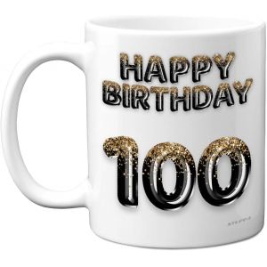 Eryi-Tasse À Café En Céramique Pour 100e Anniversaire Pour Homme U2013 Ballons Noirs Et Dorés À Paillettes U2013 Tasse D'anniversaire Pour 100 Ans, Papa, Oncle, Cousin, Grand-Père, 325 Ml, Passe Au - Neuf
