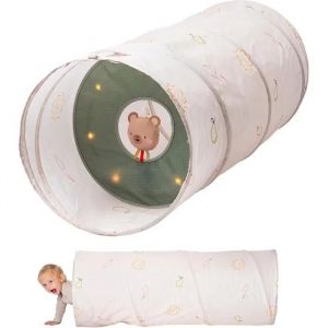Tunnel De Jeu Bébé 120 Cm Avec Cerceau Lumineux Déplaçable, Jouet Ourson Pliable + Sac ¿ Dès 6 Mois. - Neuf