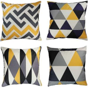 Lot De 4 Housses De Coussin Décoratives Jaune Et Gris 18x18 En Lin Housses De Coussins Géométriques 45 X 45cm Taies D'oreiller Carrées Compatibles Avec Mobilier D'extérieur - Neuf