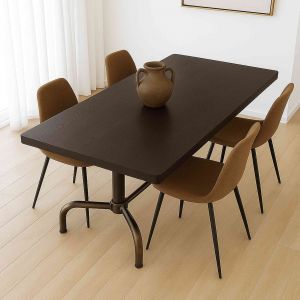 Table de salle &agrave; manger HWC-P31, table de salle &agrave; manger, bois industriel 140 x 80 cmfonc&eacute;, pi&egrave;tement bronze - Neuf