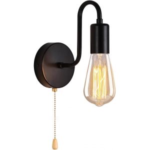 Subzonal-R&eacute;tro Applique Murale Avec Interrupteur Tirette Douille E27 Lampe Mural Industrielle Vintage Style Noir Luminaire Appliques Interieur Salle De Restaurants Chambre Cuisine - Neuf