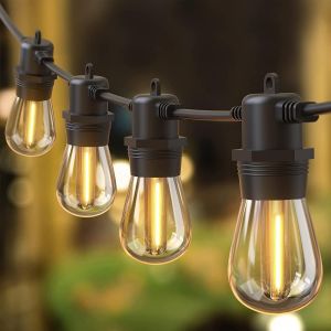 Guirlande Lumineuse D'extérieur Étanche Ip65, 15 Ampoules Led S14, 16 M, Connexion Possible, Éclairage D'intérieur, Décoration D'été, Mariage, Jardin, Terrasse, Pergola, Blanc Chaud - Neuf