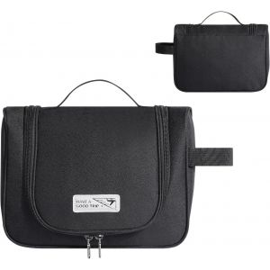 KALANKA-Trousse de Toilette Voyage, Pliable Trousse Toilette pour Hommes et Femmes, Grande Imperméable Trousse Maquillage avec Crochets (Noir) - Neuf