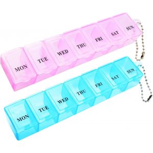 Pilulier 2 Pièces,Pilulier Portable Pour Tablette De Voyage 7 Jours Avec Compartiments Pour Médicaments,Suppléments,Vitamines Et Huile De Foie De Morue (Rose Et Bleu) - Neuf