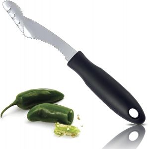 Extracteur de piments acier inoxydable avec lame dentelée - Outil de cuisine pratique pour piments jalapeños, poivrons et légumes longs, protège les mains des irritations et lavable au lave-vaisselle - Neuf