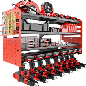 Étagère murale pour perceuse à percussion, étagère à outils en métal lourd, avec 8 compartiments et 4 niveaux, pour garage, atelier et bricolage - Neuf
