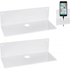 CAUC-2 Pi&egrave;ces &Eacute;tag&egrave;res Murales Flottantes Acrylique Tablettes Flottantes &Eacute;tag&egrave;re de Douche Murale &Eacute;tag&egrave;re Rectangulaire Murale avec Trous et Vis pour Salon Chambre Cadre Photo Bibelots(Blanc) - Neuf