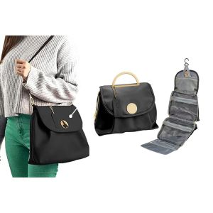 Trousse de toilette de voyage avec crochet de suspension, organisateur de cosm&eacute;tiques r&eacute;sistant &agrave; l'eau, trousse de maquillage en cuir PU - Neuf