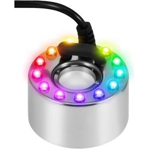 Brumisateur &agrave; Ultrasons avec 12 LED Lumi&egrave;res Color&eacute;es, 24V Fontaine d'eau &Eacute;tang Brouillard Machine, Ultrasons Mist Maker Fogger pour R&eacute;servoir de Poissons de Rocaille (avec Adaptateur) - Neuf