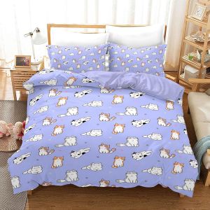 Sjzg-Housse De Couette Chat 200x200, Motif Chat Mignon En Microfibre Douce, Avec Housse De Couette Et Taies D'oreiller, Pour Gar&ccedil;ons Et Filles(Chat 4, 200x200cm) - Neuf