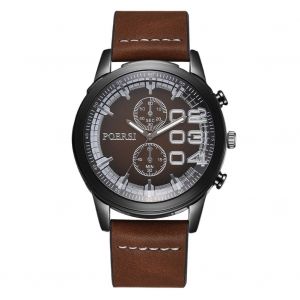 Montre-Bracelet A Quartz Simple Et Tendance Pour Homme, Bracelet En Pu, Couleur Cafe - Neuf