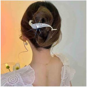 Pince Banane Vintage En Cristal Avec Strass Dor&eacute; Barrette &Agrave; Cheveux En M&eacute;tal Pour Queue De Cheval Fran&ccedil;ais En Alliage Pour Femme Et Fille (Avec Cristal) - Neuf