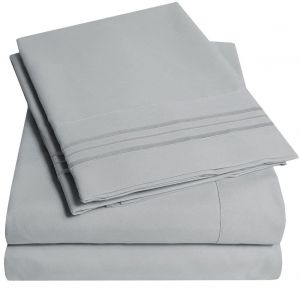 Hjlian Parure De Lit Douce Avec Couvre-Lit Et Poche Profonde, Ensemble De Literie De Haute Qualite, Gris Clair, Taille Double, 4 Pieces - Neuf