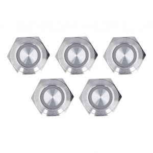 XYONG Lot de 5 interrupteurs a bouton-poussoir momentanes en metal, reinitialisation automatique, ultra-minces, etanches, avec LED 16 mm, AC 220 V, blanc - Neuf