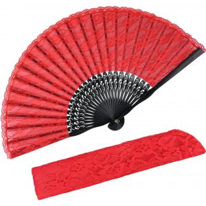 Kalanka-Eventail Mariage Dentelle Eventail Bois Eventail Rouge Eventail Danser Eventail, Accessoires Mariage Décoration Fête Mariage Decoration Fete Eventail - Léger Et Pliable - L - 42 X 22.5 Cm - Neuf