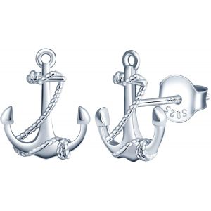 Kal-Boucles D'oreilles Femme Fille, Boucle D'oreille En Argent 925, Boucle D'oreille Ancre De Navire, Boucle D'oreille Ancre Créative, Bijoux Élégants Femme Homme, Argent, Or Rose Et Or - Neuf