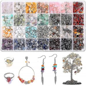 1400pcs Cristal Bijoux Fabrication Kit Véritable Pierre28couleurs Perles De Pierre Irrégulières Pour Collier Bracelet Bague Boucle D'oreille Fabrication(Kui) - Neuf