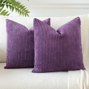 CAUC-Housses de Coussins en Velours C&ocirc;tel&eacute; D&eacute;coratif Canap&eacute; Taie d'oreiller Doux Decoration pour Maison Salon Chambre Canap&eacute; D&eacute;coration 60x60cm Lot de 2 (Aubergine Pourpre) - Neuf