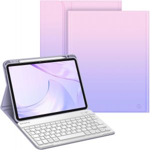 KALANKA-Clavier pour iPad Air 11 Pouces M3/M2 (2025/2024), iPad Air 5/4 10.9 Pouces (2022/2020), Clavier AZERTY sans Fil, Housse Multipositions avec Rangement de Stylet, Ombre Fantaisie - Neuf