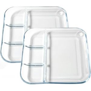 Checarzhn--No1-Lot De 2 Assiettes De Service Carrées En Verre Avec Compartiments Pour Vinaigrette, 25,4 Cm - Neuf