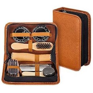 Kit De Cirage De Chaussures Avec Étui En Cuir Pu Élégant,Kit De Cirage De Chaussures De Voyage De 7 Pièces - Neuf
