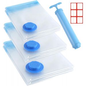 YEMAESRE-LotDe 6 Sacs Sous Vide Pour Vêtements, Couettes, 3 Tailles, Sacs Sous Vide Pour Vêtements, Avec Pompe À Main, Autocollants D'Étiquettes, Sacs De Compression Réutilisables Pour Coussins - Neuf
