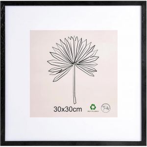 CMWX-Cadre photo, 30 x 30 cm, en bois, avec passe-partout, plexiglas, à suspendre/poser verticalement ou horizontalement, pour photos, affiches, puzzles, noir - Neuf