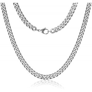 Kal-Cha&icirc;ne Cubaine Pour Homme 6 Mm/9 Mm En Argent - Cha&icirc;ne &Agrave; Maillons Cubains Robuste En Acier Inoxydable - 45,7/51/56/61 Cm - Neuf