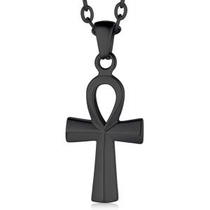 Trahoo-Collier Homme Croix D'ankh Egyptien Acier Inoxydable,Chaîne Réglable 55+5cm - Neuf