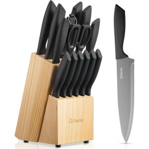 Kitchen Knife,15 Piece Stainless Steel Kitchen Knife Block Set,Professional Knife Set With Wooden Knife Block,Super Sharp - Neuf