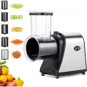 NouvelHorizonstore-250W Coupe-L&eacute;gumes &Eacute;lectrique&iquest;Coupe-L&eacute;gumes 5-en-1 avec Grande Ouverture, R&acirc;pe Multifonction pour L&eacute;gumes, Pommes de terre & Fromage - Neuf