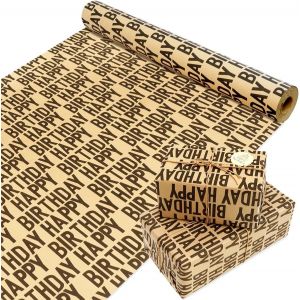 Rouleau De Papier Cadeau D'anniversaire Noir « Happy Birthday » Avec Autocollants Et Corde De Papier, Papier Cadeau D'anniversaire Pour Garçons, Filles, Hommes, Femmes, 43 Cm X 15 M (Noir) - Neuf