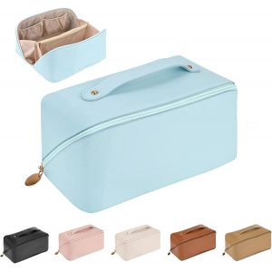 (Bleu) Trousse de maquillage, trousse de maquillage de voyage de grande capacité, avec poignée a - Neuf