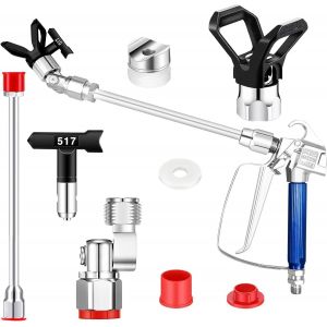 CHECARZHN--NO1-Pistolet Pulvérisateur De Peinture Sans Air ¿ Haute Pression 3600 Psi Avec Manche D'Extension De 25,4 Cm, Protection De Pointe, Buse 517, Joint Pivotant, Kit De Pulvérisateur Sans Air - Neuf
