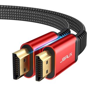 jum-Câble Hdmi 4K 5 Mètres [60 Hz,2.0,18 Gbps] Plat Haut Débit En Nylon Tressé-Compatible 3D Hdr Uhd 2160P 1080P Ethernet Arc Compatible Avec Ps3/4 Tv Pc-Rouge - Neuf