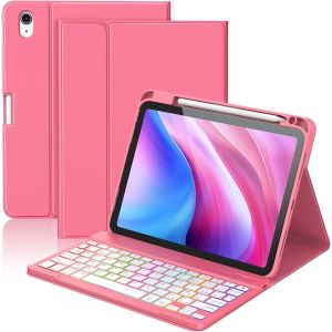 Coque Clavier Pour Ipad A16 11/10 &Egrave;me Generation (11 Pouces 2025/10.9 Pouces 2022) &Eacute;tui Keyboard Bluetooth Pour Ipad 10Eme/11Eme Avec 7 Couleurs R&eacute;tro&eacute;clair&eacute;es,Porte Crayon,Azerty Fran&ccedil;ais,Red - Neuf