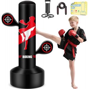 Sac De Frappe Enfants, Set De Boxe Avec Avec Pompe Et Corde &Agrave; Sauter, Sac De Boxe Gonflable De 165cm, Cadeaux Pour Gar&ccedil;ons Et Filles De 3 &Agrave; 12 Ans Pour La Pratique Du Karat&eacute;, Du Taekwondo. - Neuf