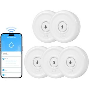 Detecteur De Fuite D'Eau Wifi 2.4G Détecteur D'Eau Incluses Piles 5 Pièces Capteur D'Eau Compact Pour Détecter Une Inondation Avec Une Alarme De 100 Db, Intelligent Détecteur D'Eau[MAT791142] - Neuf