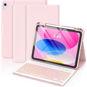 Coque Clavier Pour Ipad 11e Génération A16 2025/10e Génération 10,9 Pouces 2022, Coque De Protection Avec Porte-Crayon, Azerty Clavier Français Détachable Sans Fil Pour Ipad 11/10.9''(Violet Léger) - Neuf