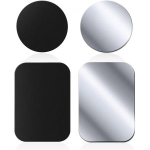 Plaques De M&eacute;tal Lot De 4 Pour Support T&eacute;l&eacute;phone Voiture Magn&eacute;tique, Plaque De M&eacute;tal Mince Avec Adh&eacute;sif Pour Aimant De T&eacute;l&eacute;phone, Rondes/Rectangles - Neuf