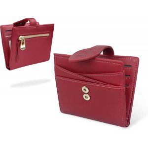 CAUC-Petit Portefeuille, Blocage RFID, Cuir Fin, Poche Avant &agrave; Deux Volets, Portefeuille avec Fermeture &eacute;clair, Porte-Monnaie pour Femme Rouge - Neuf