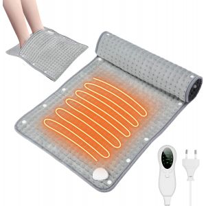 Chauffe-Pieds Electrique, 2 en 1 Coussin Chauffant 83x43cm, 10 R&eacute;glages de Temp&eacute;rature, Chauffage Rapide et Arr&ecirc;t Automatique pour Les Pieds, Le Dos, Les &Eacute;paules et Le Ventre (Gris) - Neuf