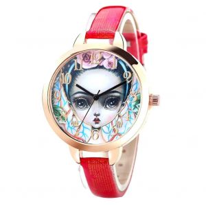 Cadran Rond Cadran Rond R&eacute;glable Pu Bracelet Montre Analogique &Agrave; Quartz (Rose Rouge) - Neuf