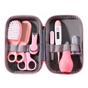 Baby Health Grooming Set Nail Clipper Hair Brush Thermom&egrave;tre Nasal Aspirator Finger Toothbrush Infant Care Kit Rose - Neuf