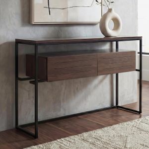 Console Hwc-P46, Table Pour T&eacute;l&eacute;phone, Table D'appoint, Table De Rangement, Tiroir, M&eacute;tal, Mdf, M&eacute;lamine, 80 X 120 X 40 CmMarron - Neuf