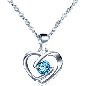 Kal-Collier Zircon Pour Femmes Et Filles, Boucles D'oreilles Zircon Pour Femmes Et Filles, Bijoux Parures En Argent 925, Collier Pendentif C?ur Élégant, Clou D'oreille C?ur Brillant, Bleu - Neuf